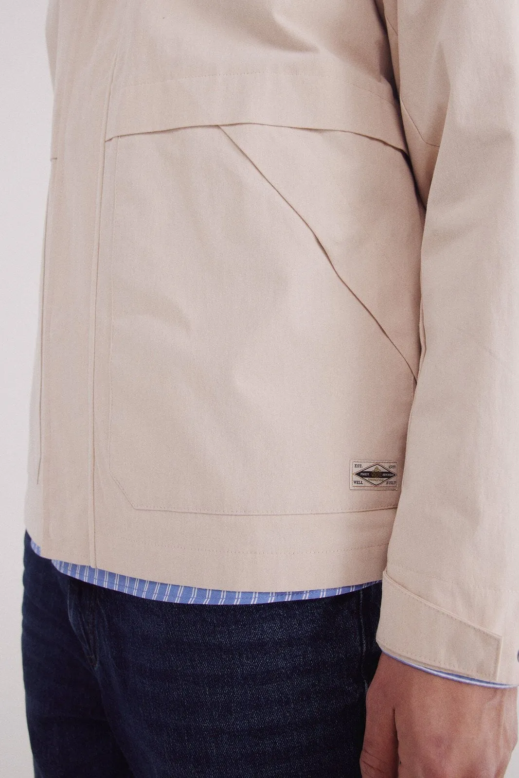Corduroy Neck Short Parka - Blue