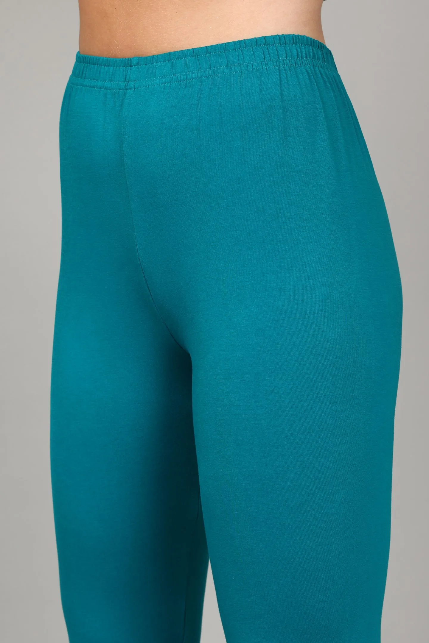 COTTON ANKLE LEGGINGS - TEAL BLUE