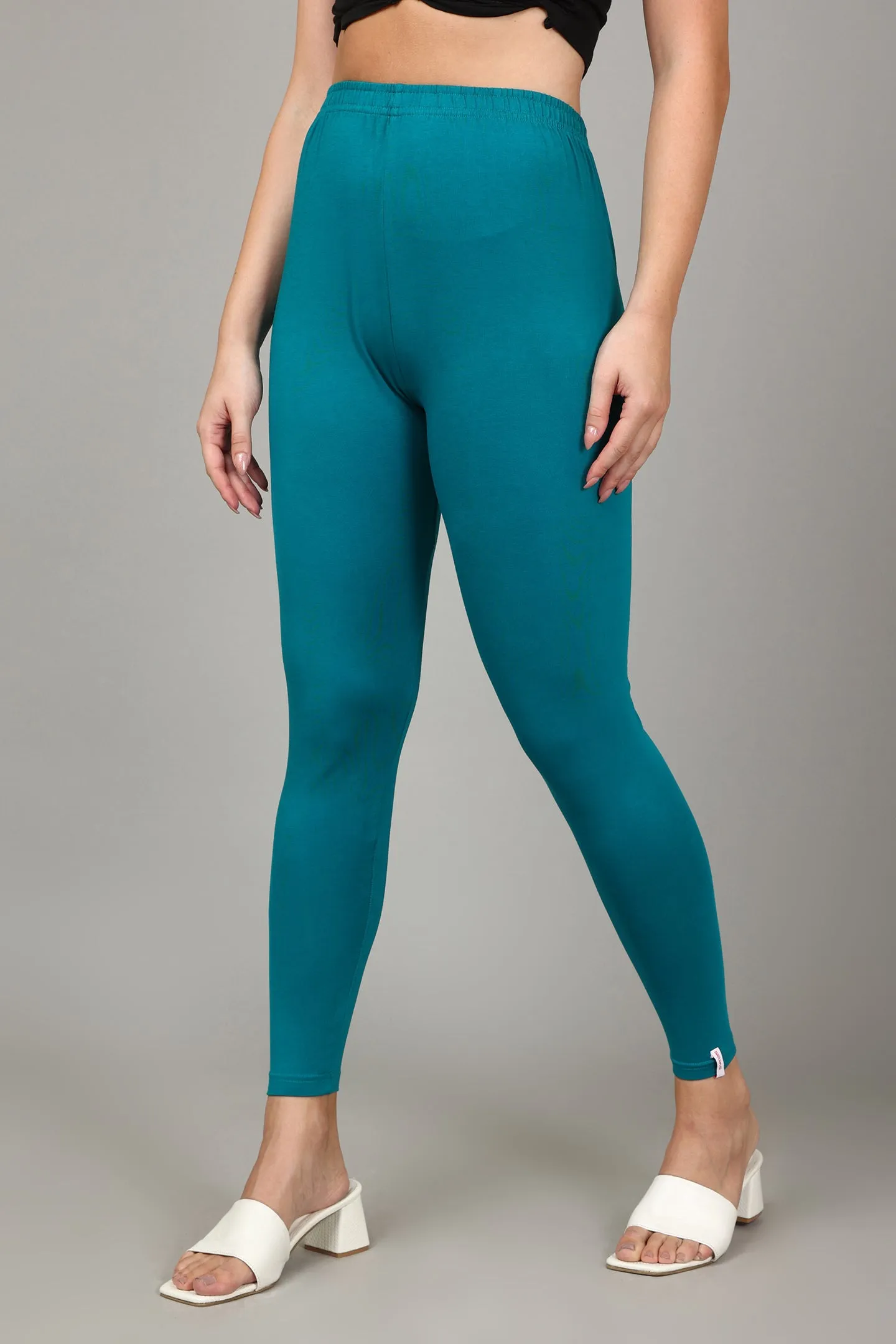 COTTON ANKLE LEGGINGS - TEAL BLUE
