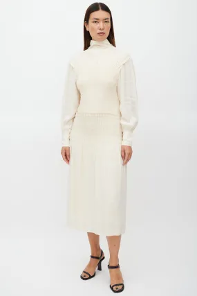 Cream Long Sleeve Smocked Dress