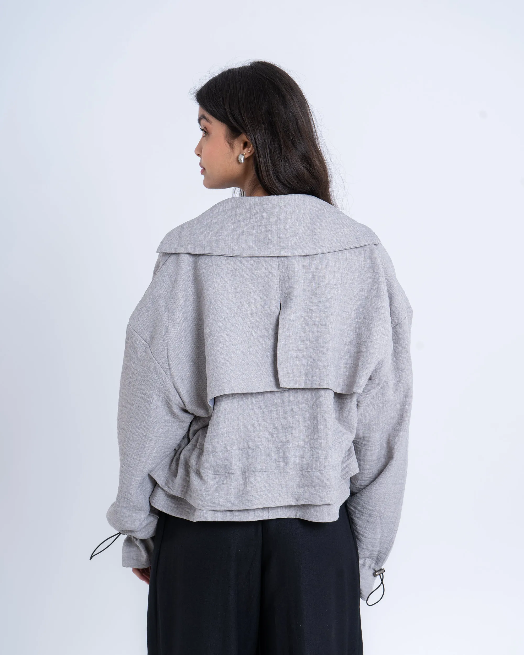 Cropped Layered Linen Trench Jacket