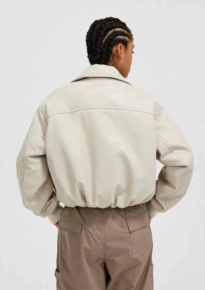Cropped PU Leather Women Jacket