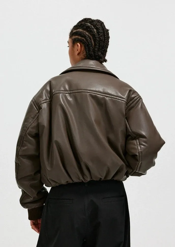 Cropped PU Leather Women Jacket