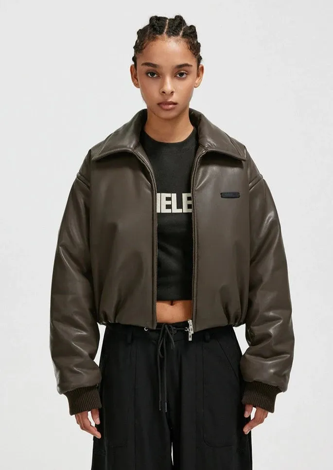 Cropped PU Leather Women Jacket