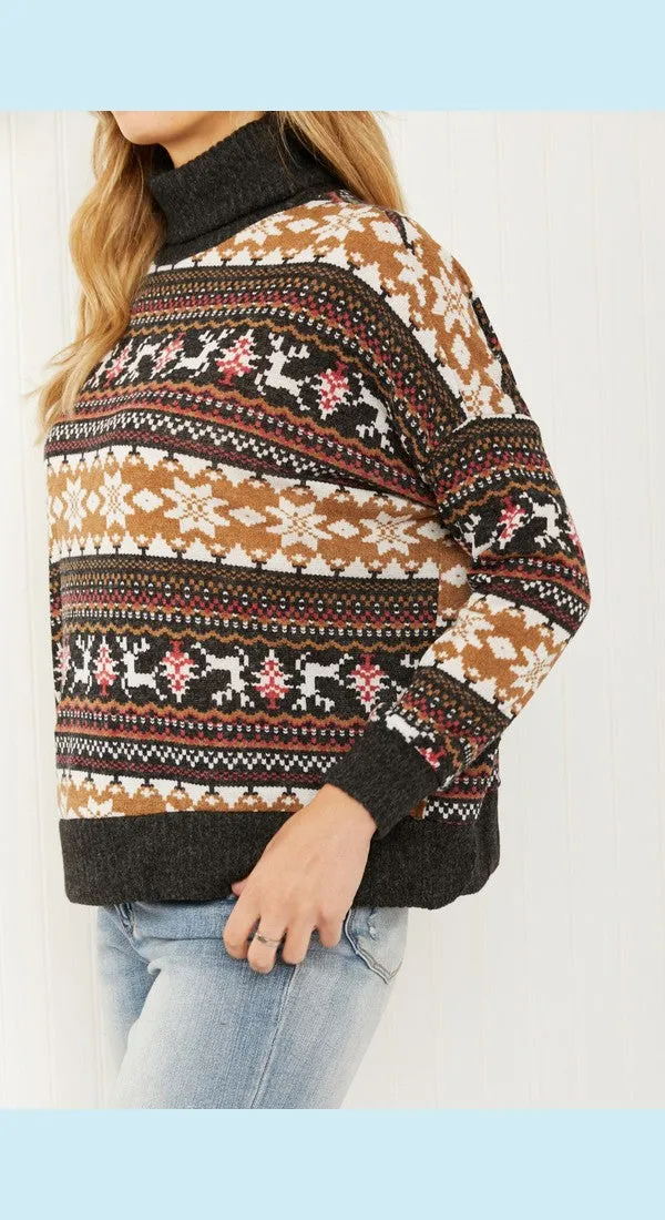 CY Fashion Reindeer Retreat Full Size Fair Isle Christmas Sweater