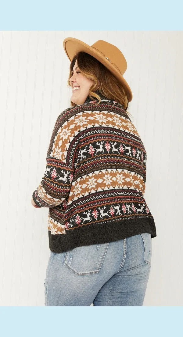 CY Fashion Reindeer Retreat Full Size Fair Isle Christmas Sweater