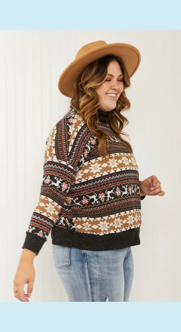 CY Fashion Reindeer Retreat Full Size Fair Isle Christmas Sweater