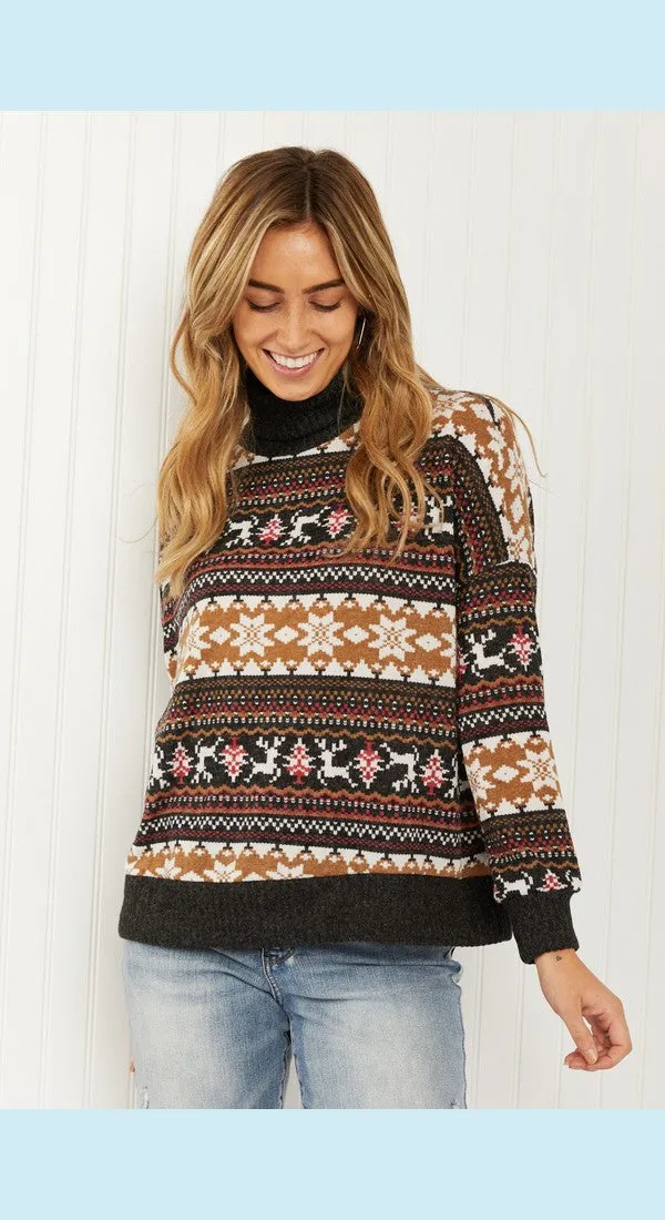CY Fashion Reindeer Retreat Full Size Fair Isle Christmas Sweater