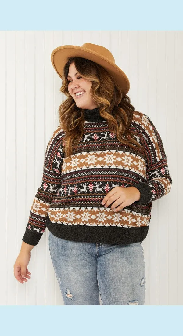 CY Fashion Reindeer Retreat Full Size Fair Isle Christmas Sweater