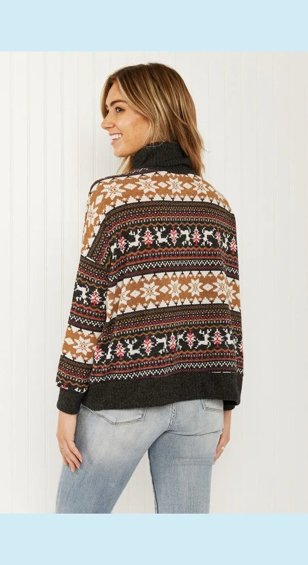 CY Fashion Reindeer Retreat Full Size Fair Isle Christmas Sweater
