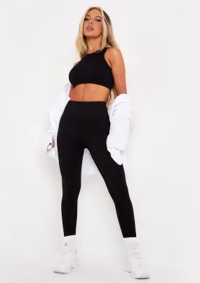Cyndi Black Seamless Ribbed High Waisted Leggings