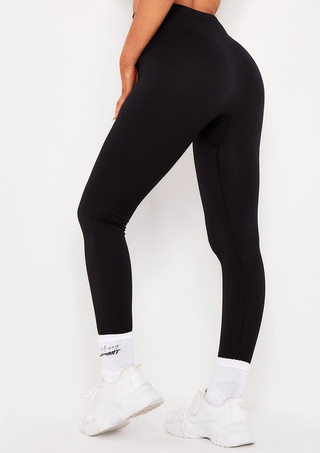 Cyndi Black Seamless Ribbed High Waisted Leggings