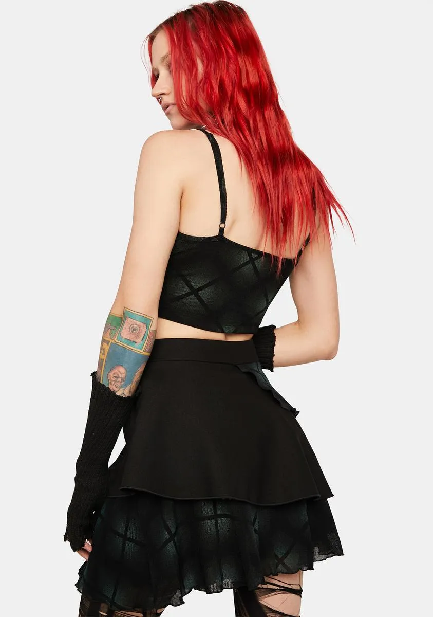Dark Plaid Spliced Asymmetric Skirt