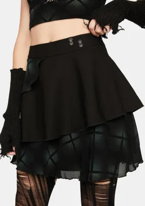 Dark Plaid Spliced Asymmetric Skirt