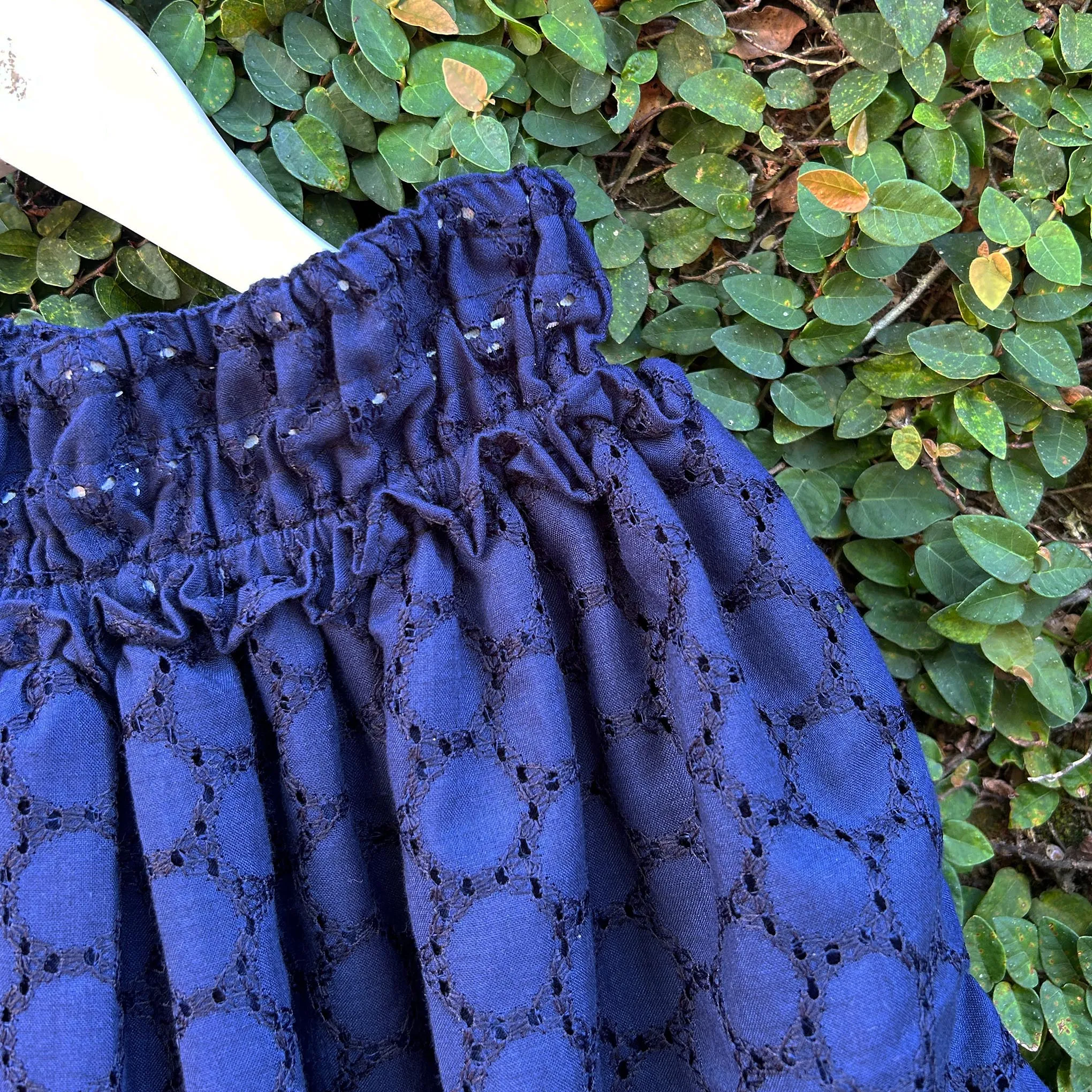 Double Layered Indigo Blue Eyelet Skirt