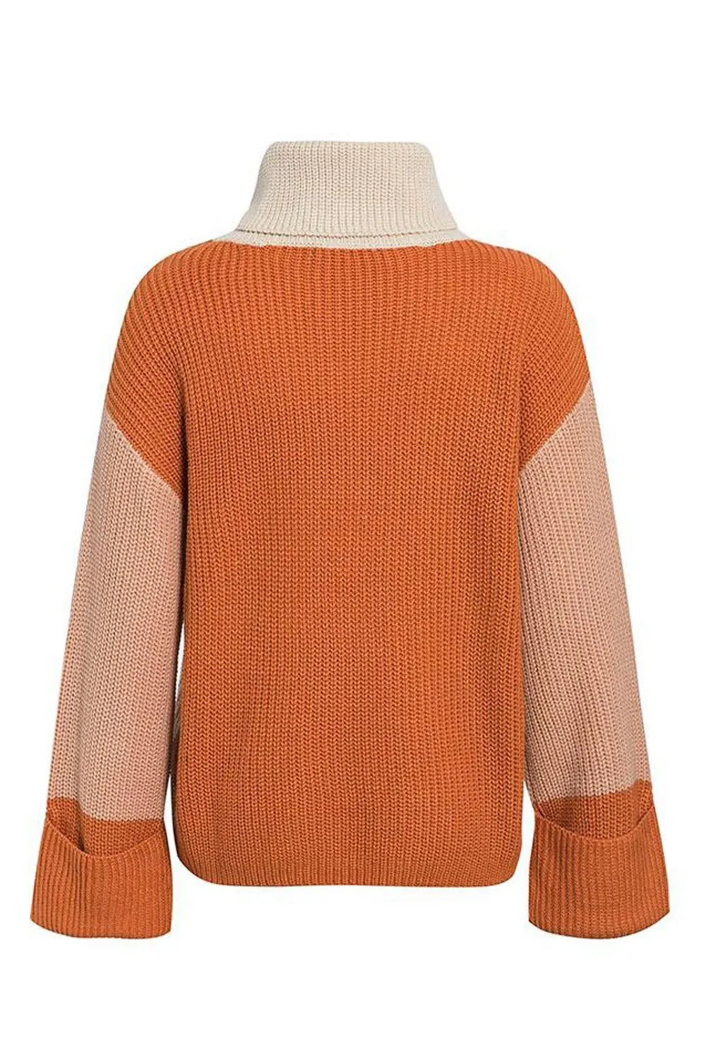 elveswallet Patchwork Turtleneck Casual Knitted Pullover