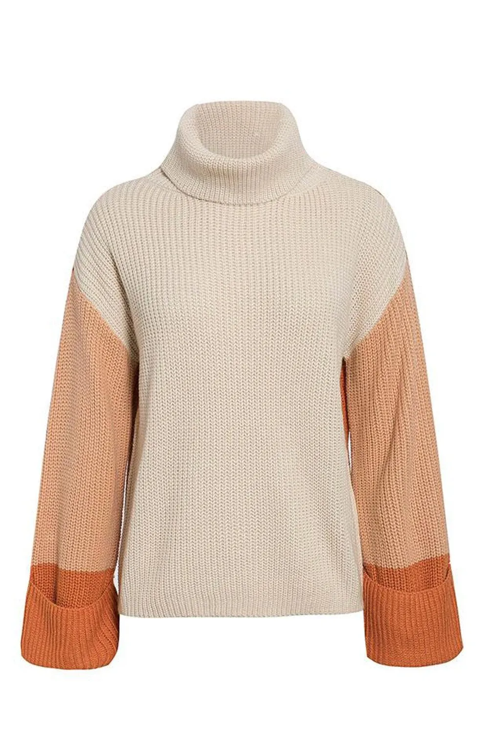elveswallet Patchwork Turtleneck Casual Knitted Pullover