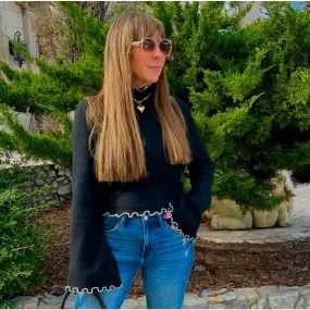 Emily Contrast Stitching Mock Neck Sweater