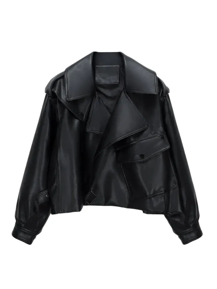 Faux Leather Cropped Moto Jacket