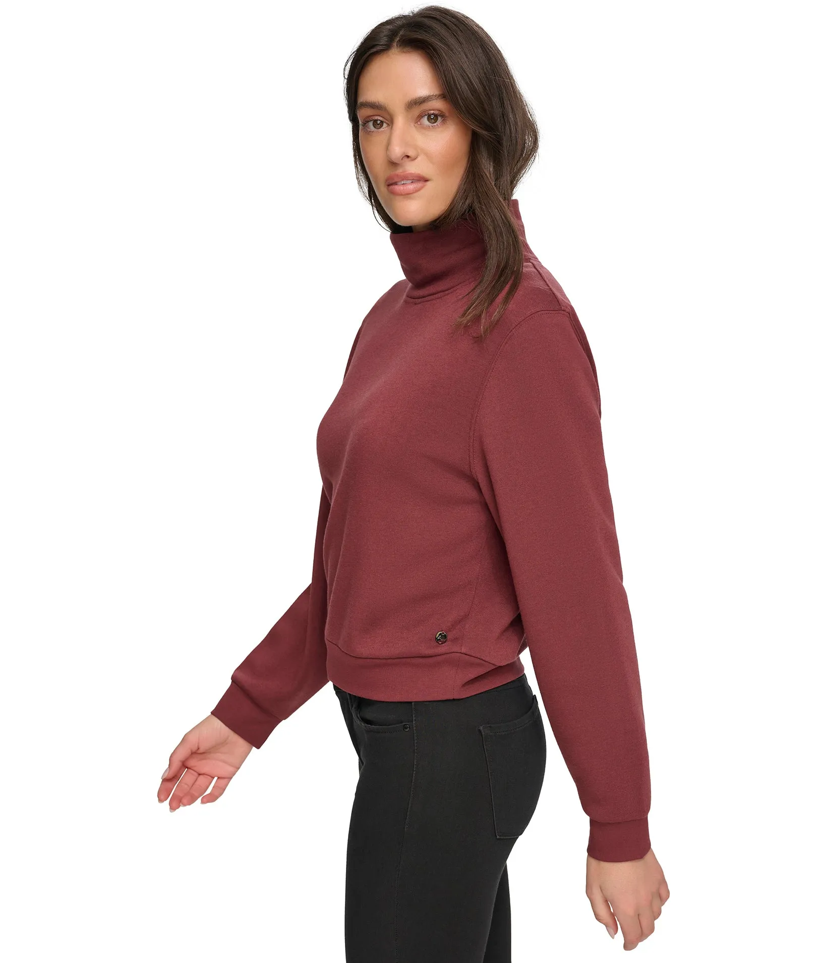 Fleece Turtleneck Pullover with Balloon Sleeve
