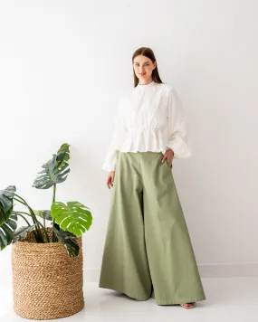 GABARDINE WIDE LEG PANT-MINT GREEN