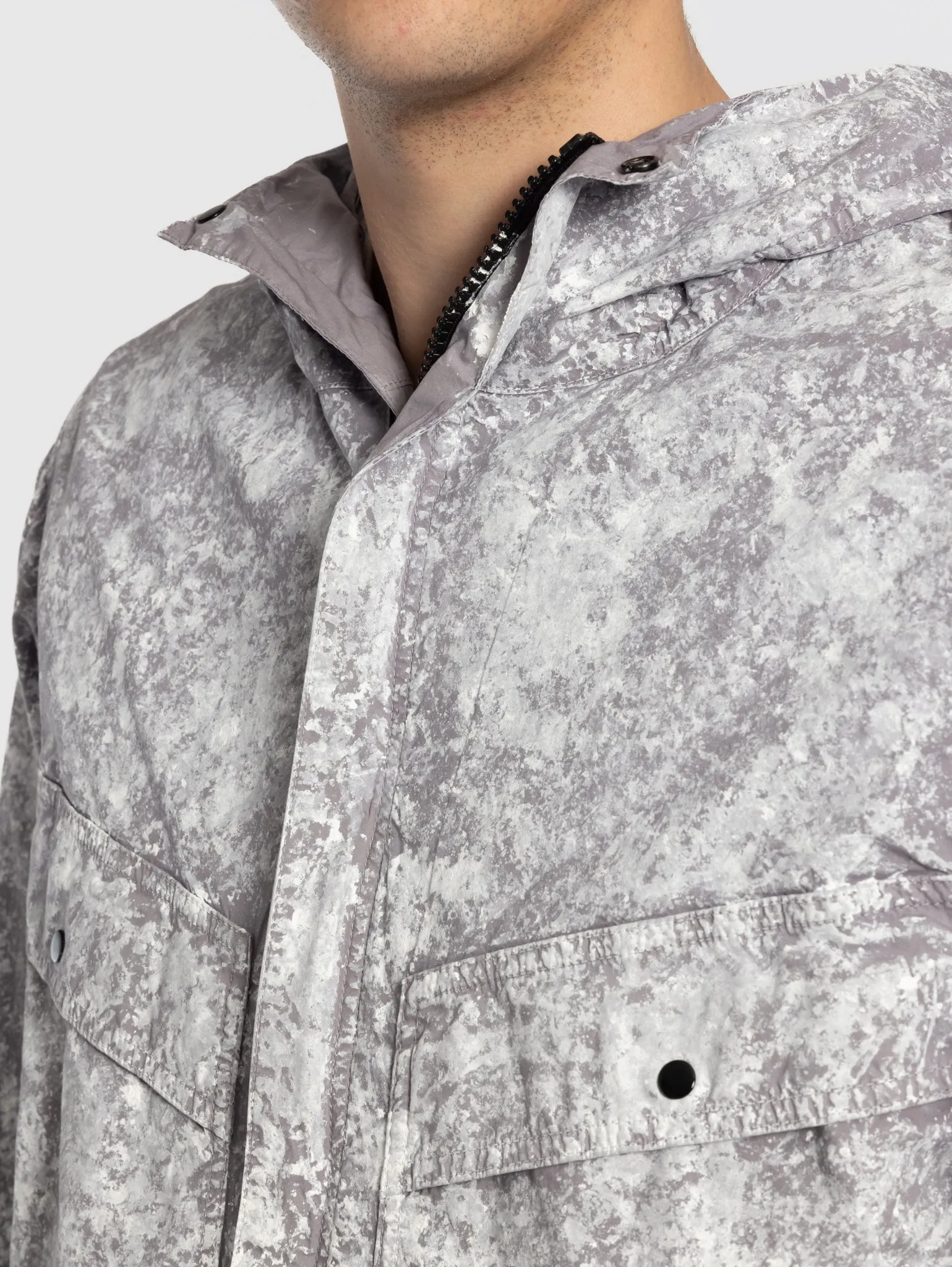 Giacca Parka in tela con Pigmento Grigio Perla