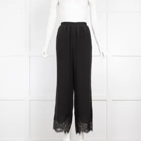 Goldhawk Black Silk Wide Leg Trousers With Eyelash Lace Hem