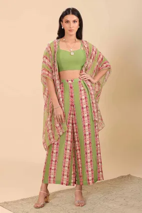 Green Naqsh Embellished Co-Ord Set With Cape