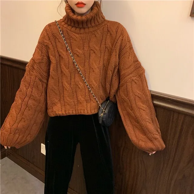High-Quality Turtleneck Knit Pullover for Women – Warm & Thick Vintage Twist Jumper, Simple Lined Winter Sweater