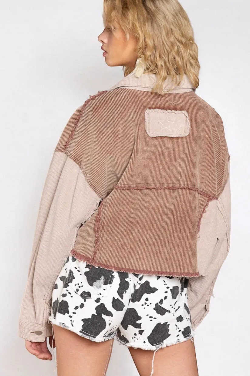 Iced Mocha Two Tone Cropped Cord Jacket