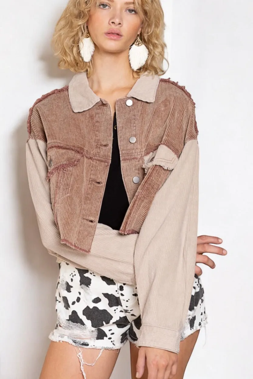 Iced Mocha Two Tone Cropped Cord Jacket