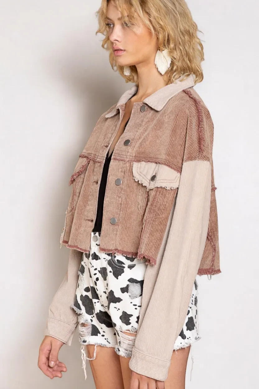 Iced Mocha Two Tone Cropped Cord Jacket