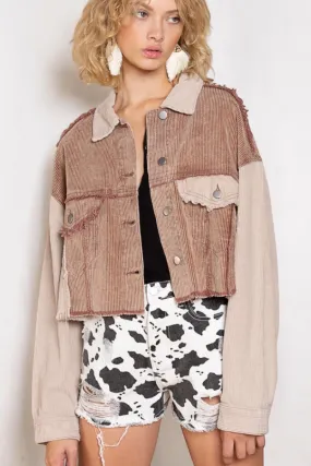 Iced Mocha Two Tone Cropped Cord Jacket