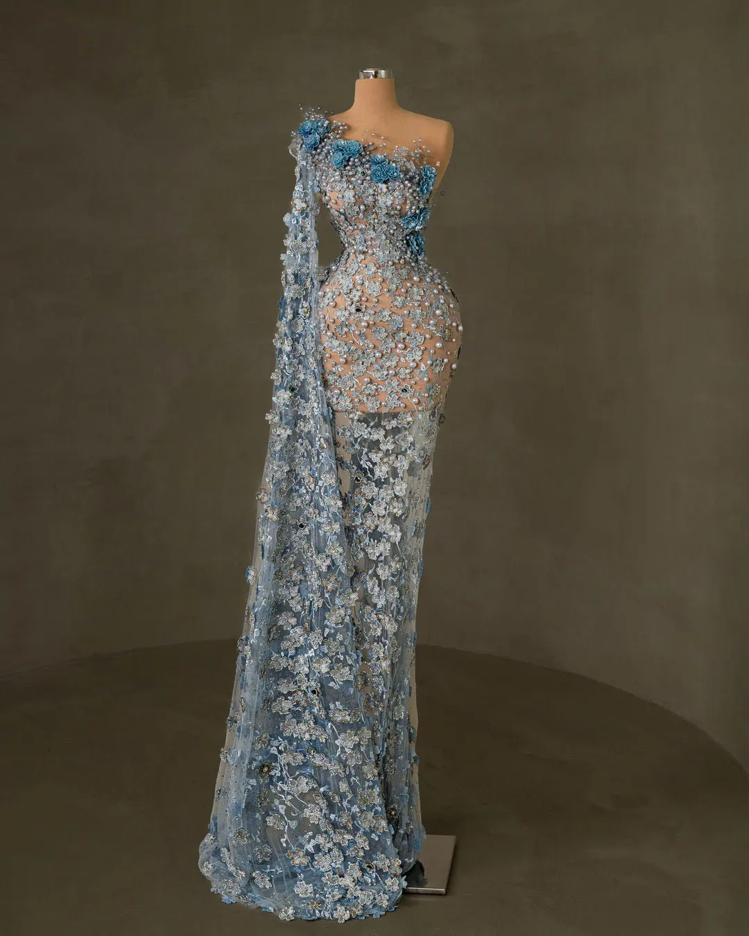 Jasmine Blue Dress with Flowers