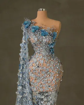 Jasmine Blue Dress with Flowers