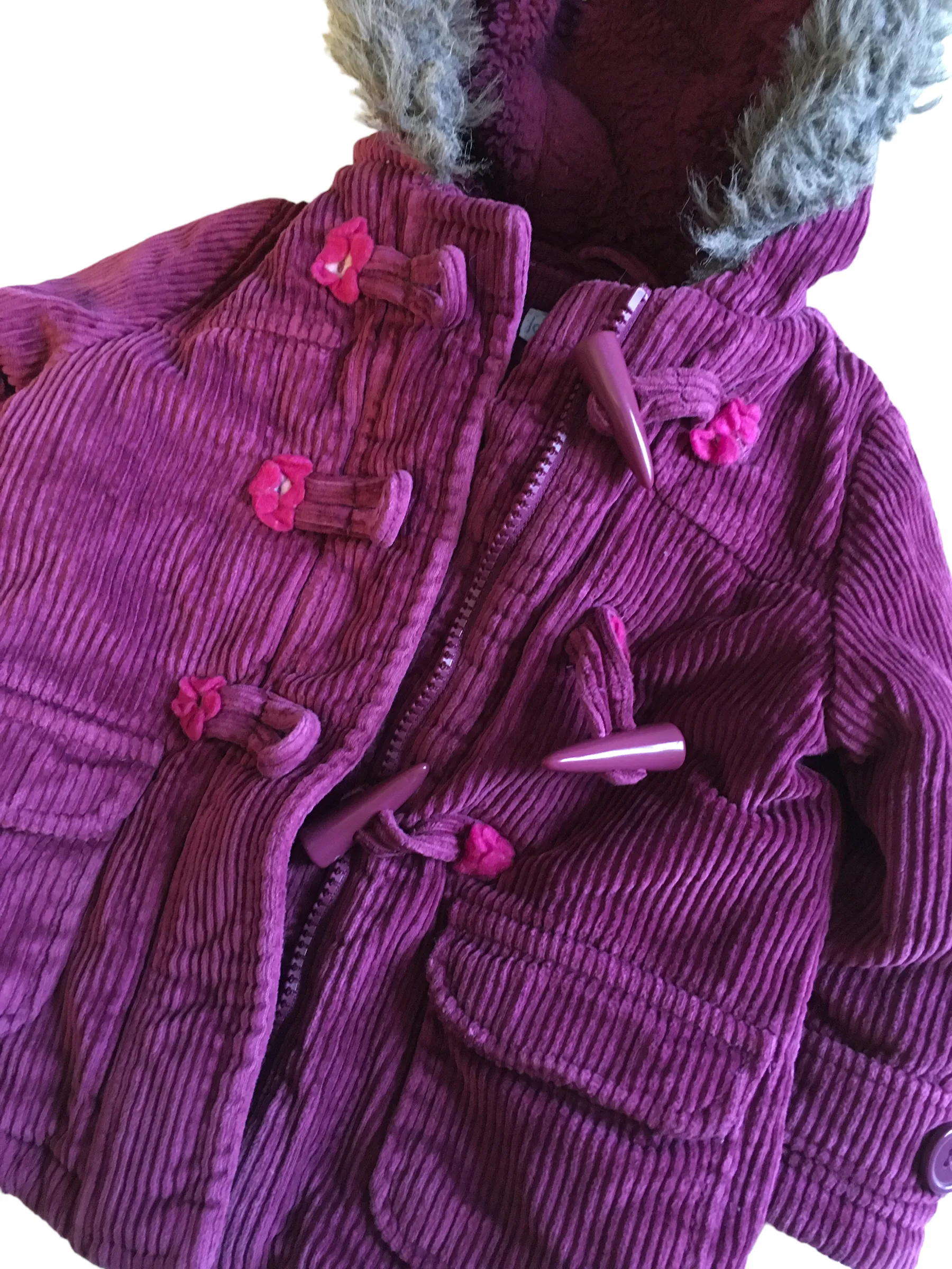 John Lewis Baby Magenta Pink Thick Winter Duffle Coat with Hood - Girls 6-9m