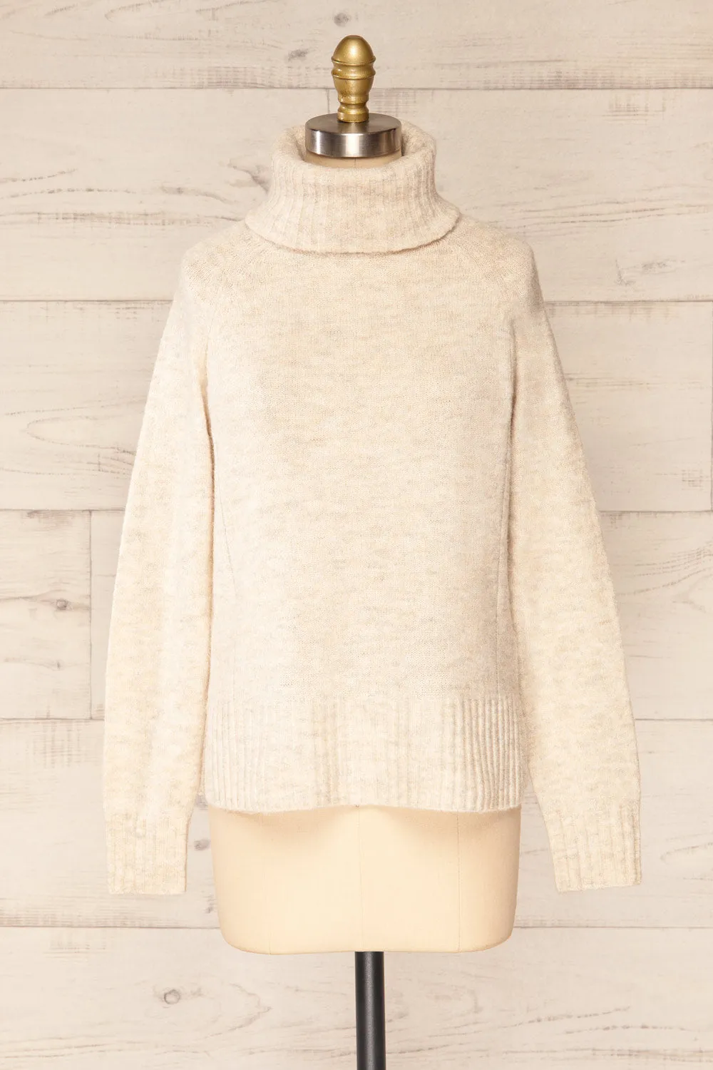 Kolono Beige | Melange Knit Turtleneck Sweater