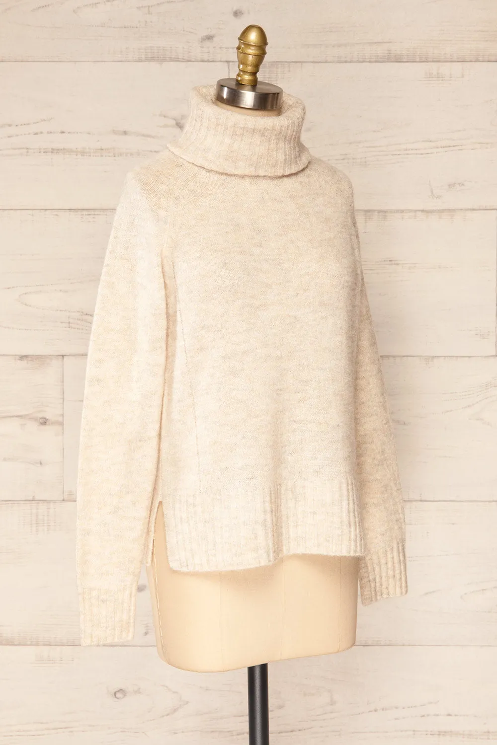 Kolono Beige | Melange Knit Turtleneck Sweater