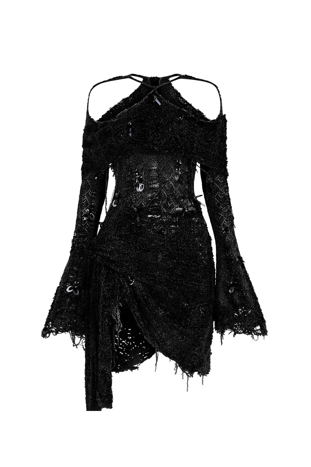 Ladylike Bodycon Asymmetric Wool Mini Dress