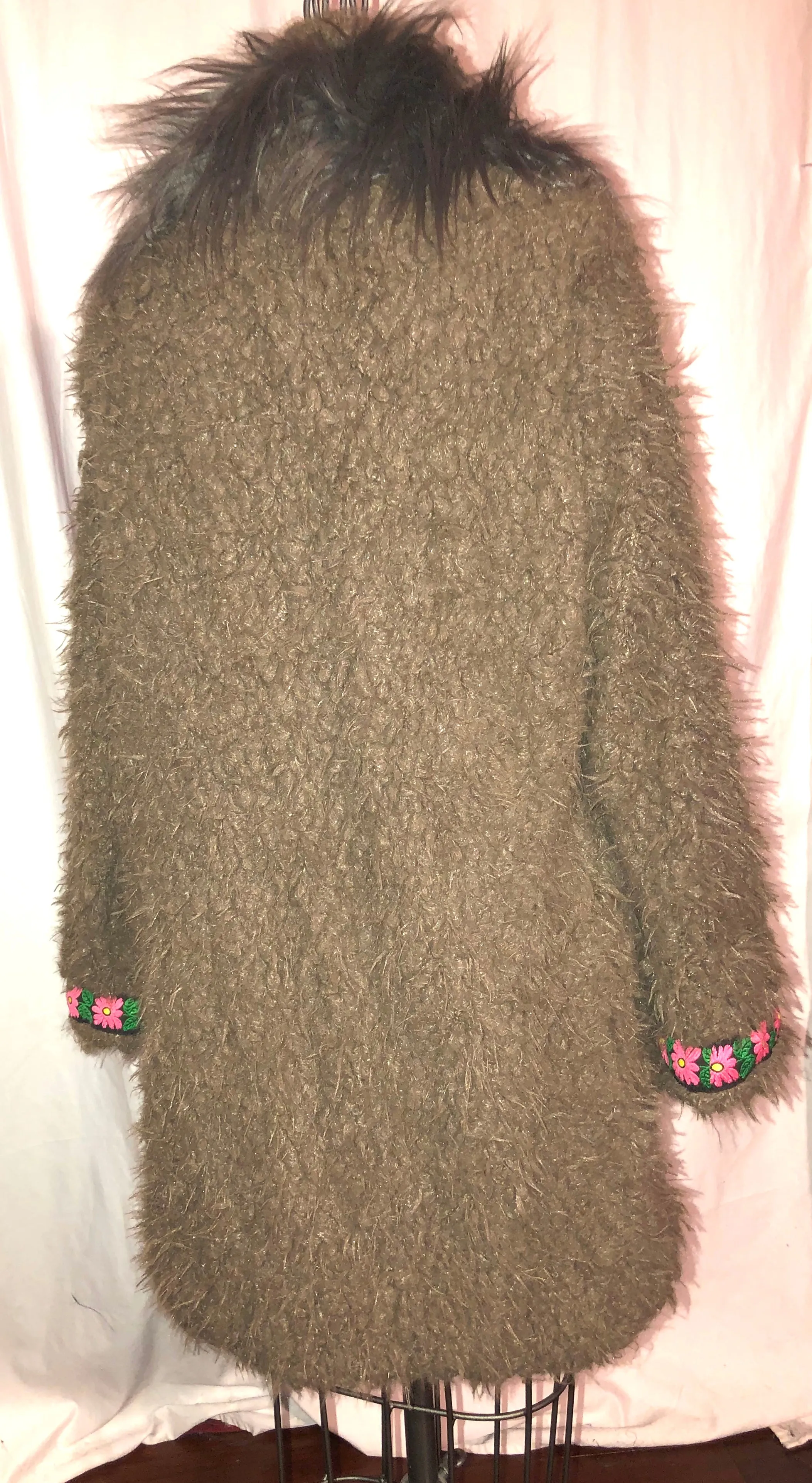 Light Brown Fake Fur Coat w/ Block Printed Lining