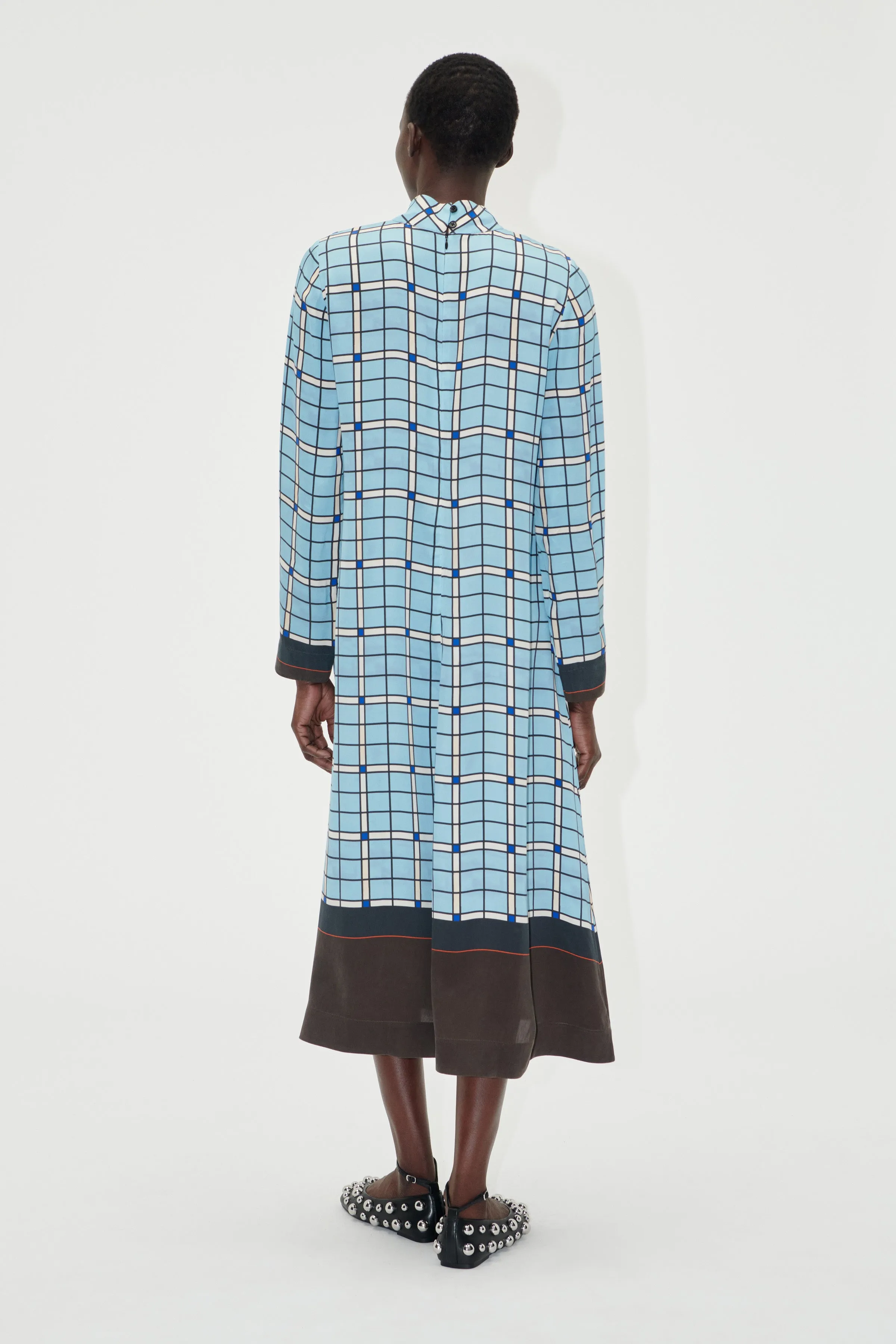 Long Sleeve Midi Dress - Window Check