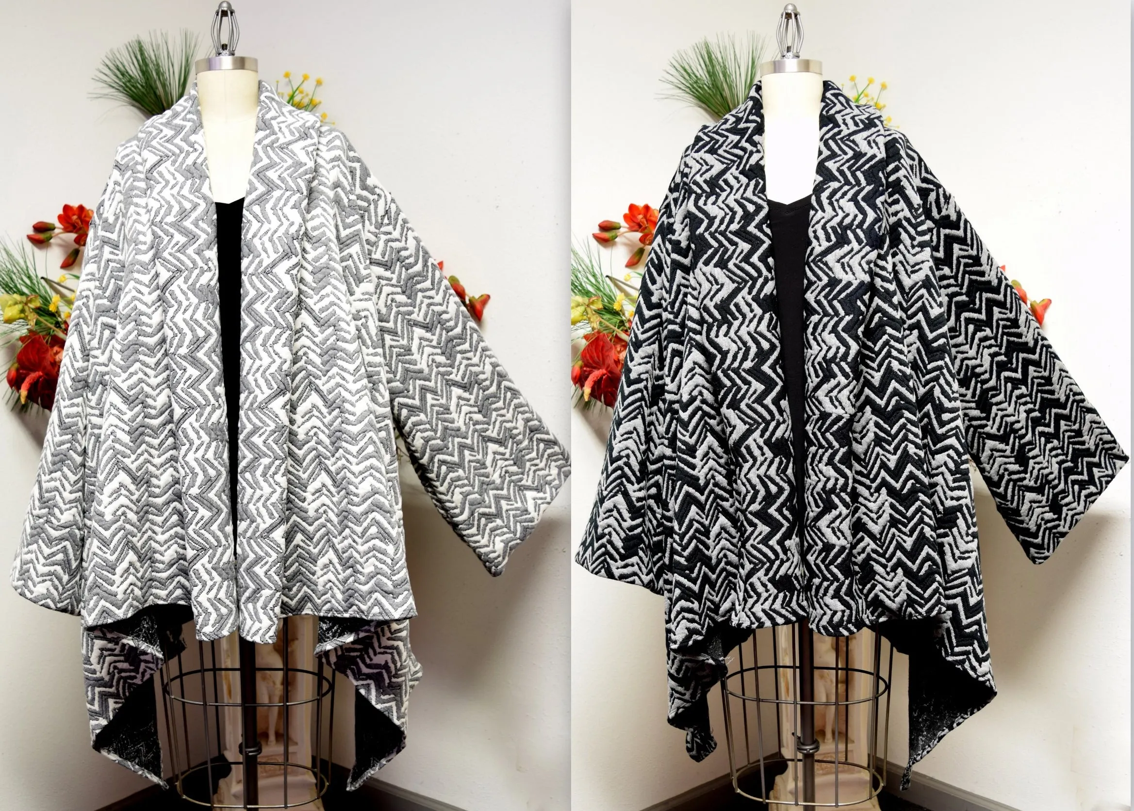 Made in USA, Ultimate Travelers Jacket, Plus Size Jacket, Jacqaurd Duster, Chevron  print Jacket, Jacquard Coat, Winter jacket, winter coat.