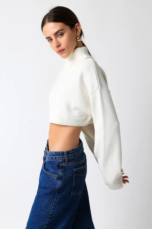 Marla White Cropped Turtleneck Sweater
