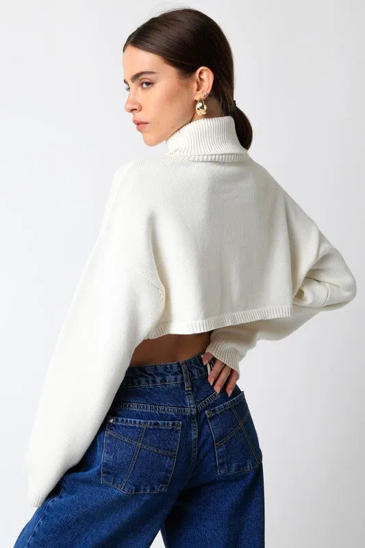 Marla White Cropped Turtleneck Sweater