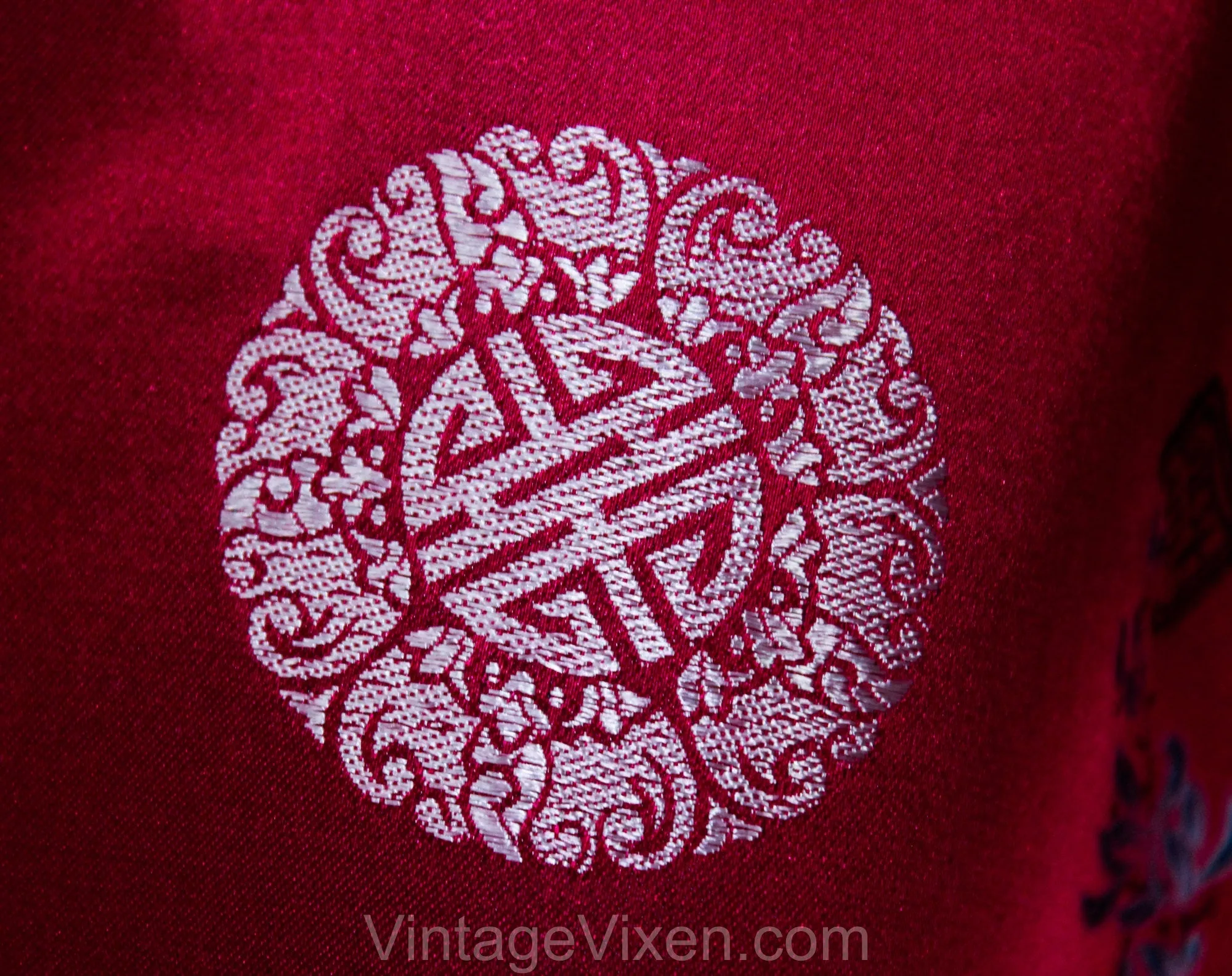 Medium Asian Jacket - Reversible Scarlet Red & Yellow Satin Brocade - Eastern 50s Evening Jacket - 1950s Formal Cocktail Chic - Bust 39