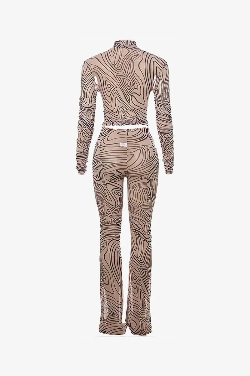 Mesh High Neck Crop Top & Bell Bottom Pants Set