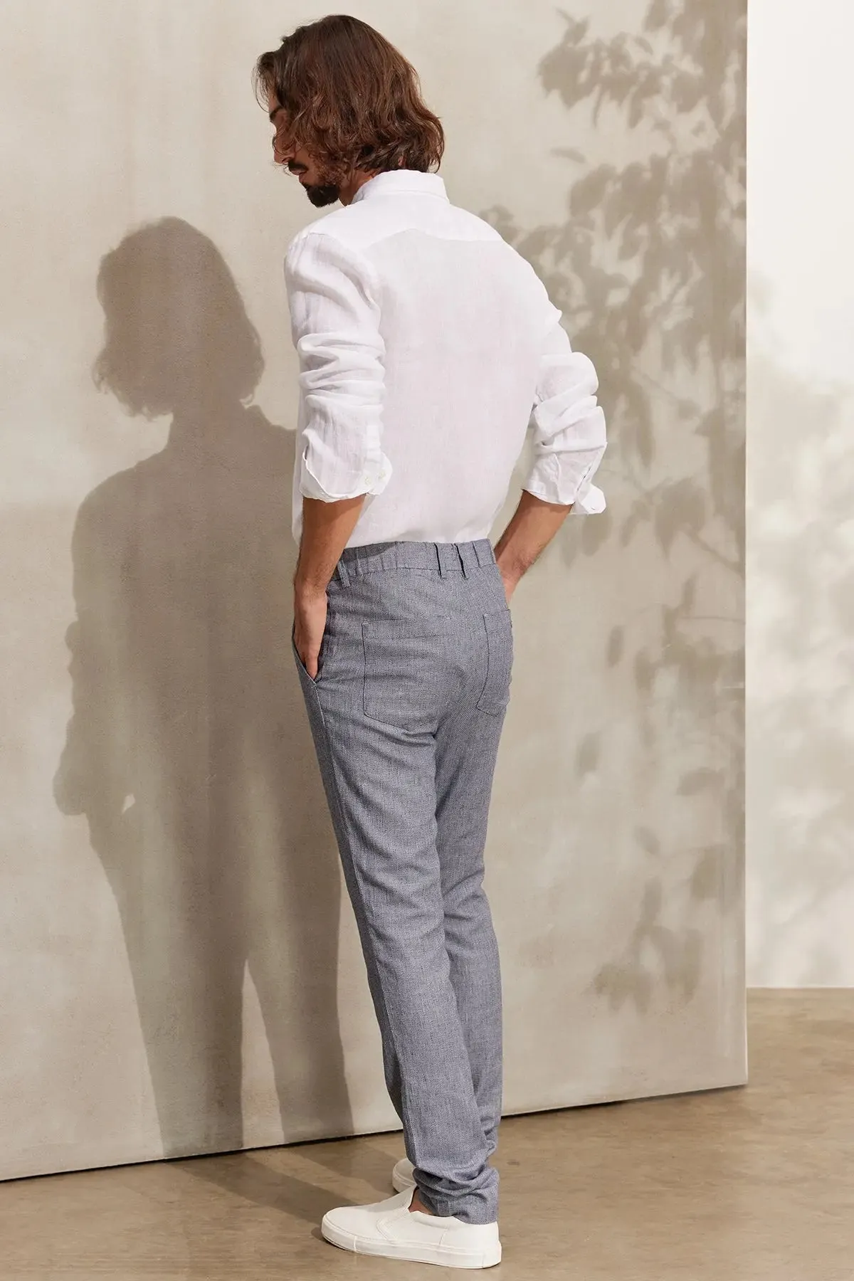 Navy Blue Linen Leon Men's Trousers