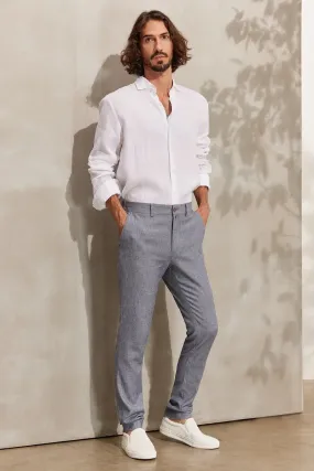 Navy Blue Linen Leon Men's Trousers