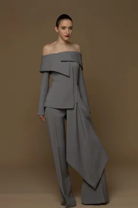 Off-The-Shoulder Blazer with Pencil Pants