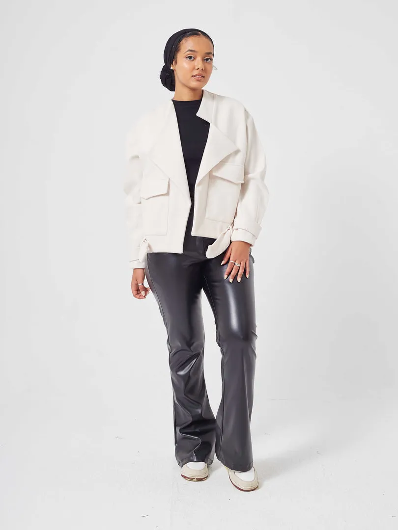 Off White Cropped Jacket With Belt,